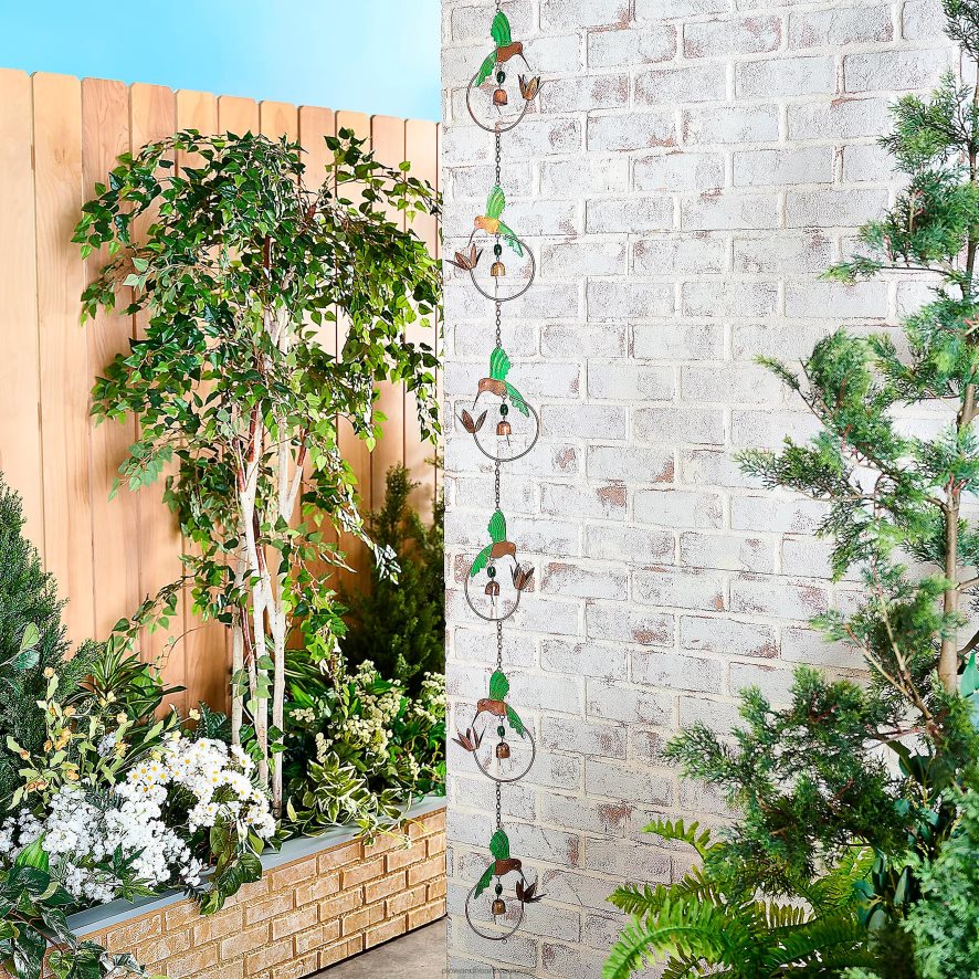 60H082146 Plow & Hearth 70 chaîne de pluie de jardin suspendue avec clochettes - papillon cour et jardin