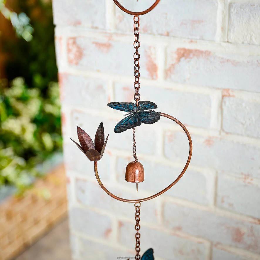60H082146 Plow & Hearth 70 chaîne de pluie de jardin suspendue avec clochettes - papillon cour et jardin