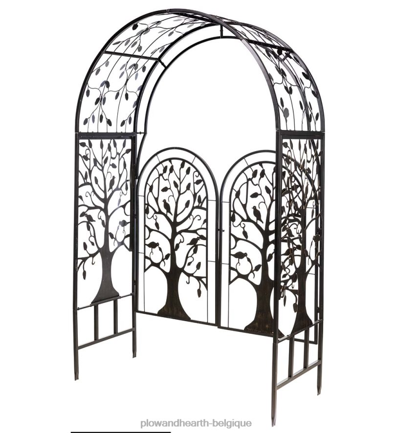 60H082169 Plow & Hearth Tonnelle de jardin en forme d'arbre de vie en métal avec portail cour et jardin