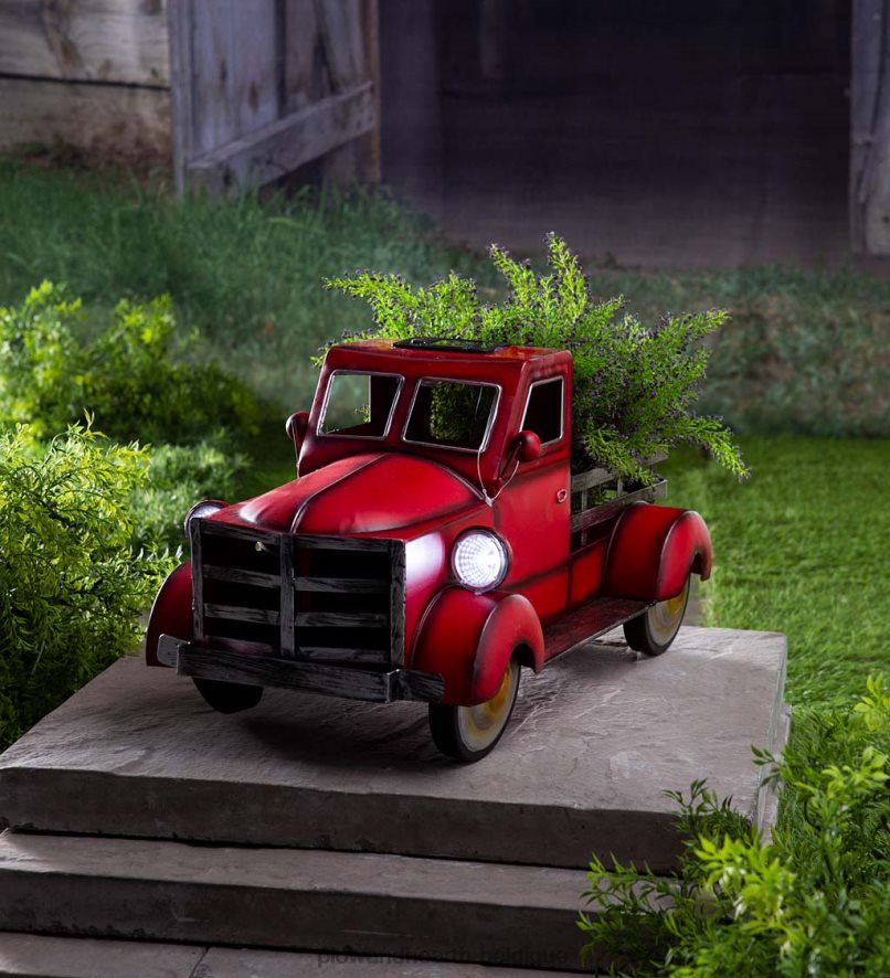60H082187 Plow & Hearth jardinière de camionnette solaire de style vintage - rouge cour et jardin