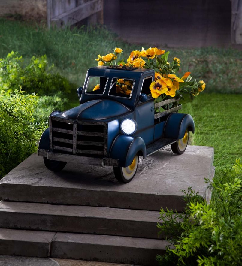 60H082187 Plow & Hearth jardinière de camionnette solaire de style vintage - rouge cour et jardin