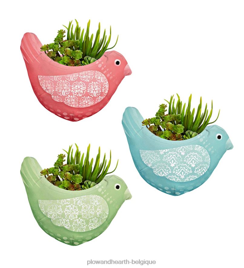 60H082188 Plow & Hearth jardinières murales en tissu d'oiseaux fantaisistes, ensemble de 3 cour et jardin