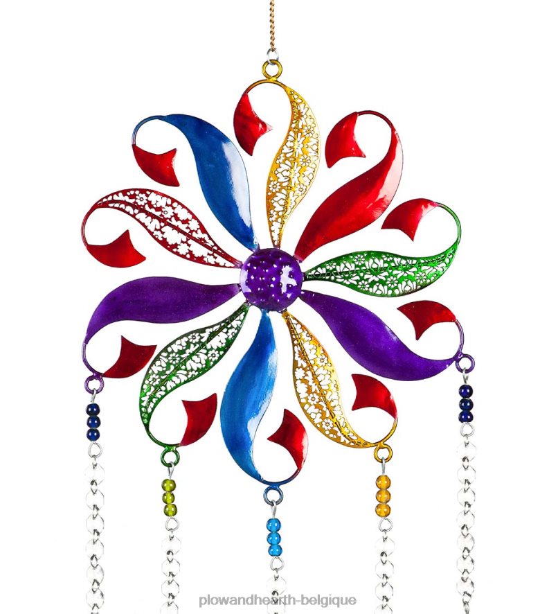 60H082207 Plow & Hearth Carillon en métal à fleurs multicolores cour et jardin