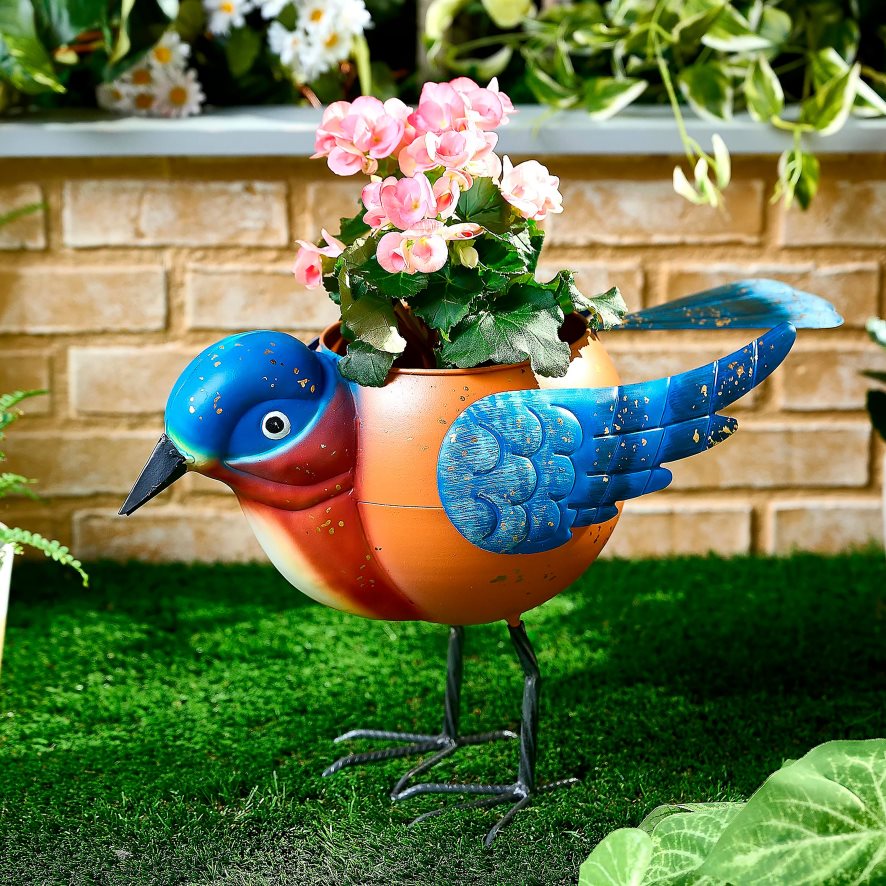 60H082280 Plow & Hearth jardinière surdimensionnée pour oiseaux sur pied - geai bleu cour et jardin