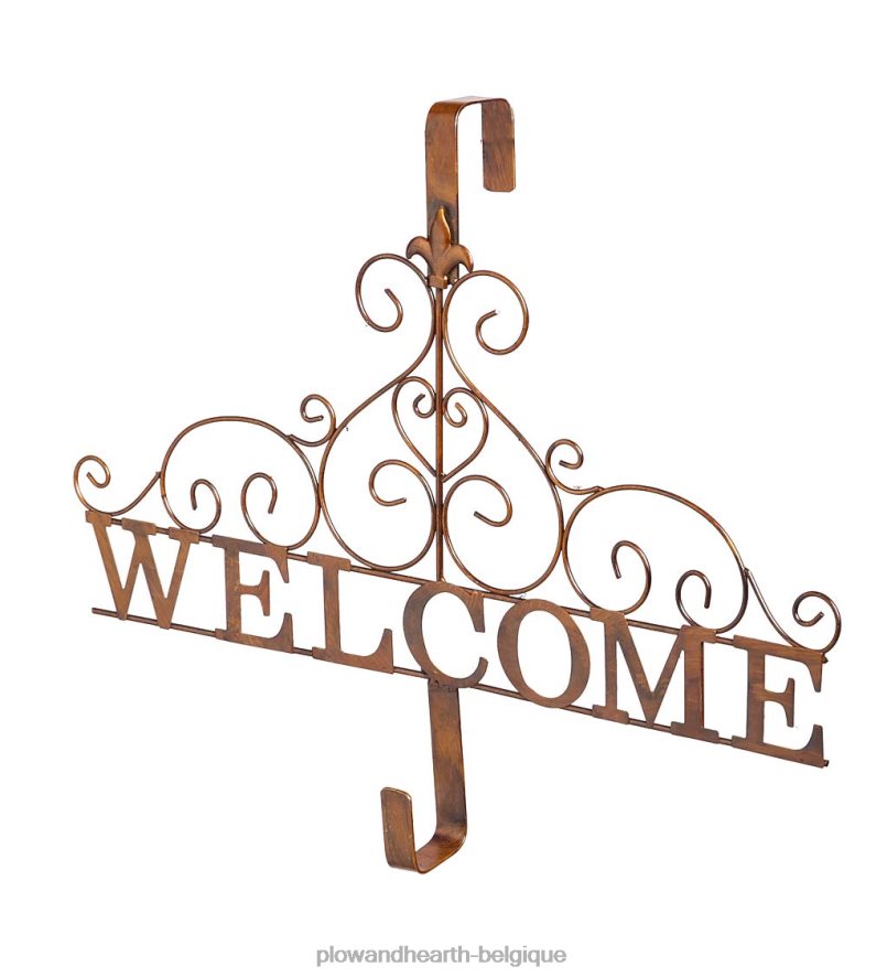 60H082336 Plow & Hearth porte-couronne de bienvenue à fleur de lys en cuivre métallisé cour et jardin