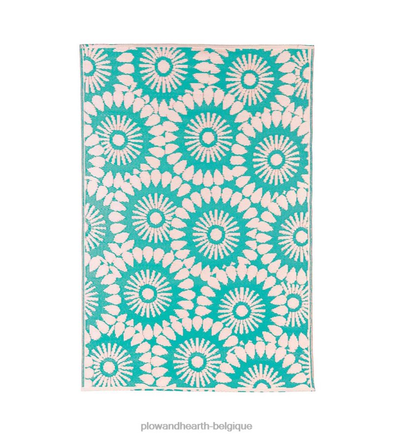 60H082341 Plow & Hearth tapis résistant aux intempéries réversible à fleurs - rouge cour et jardin