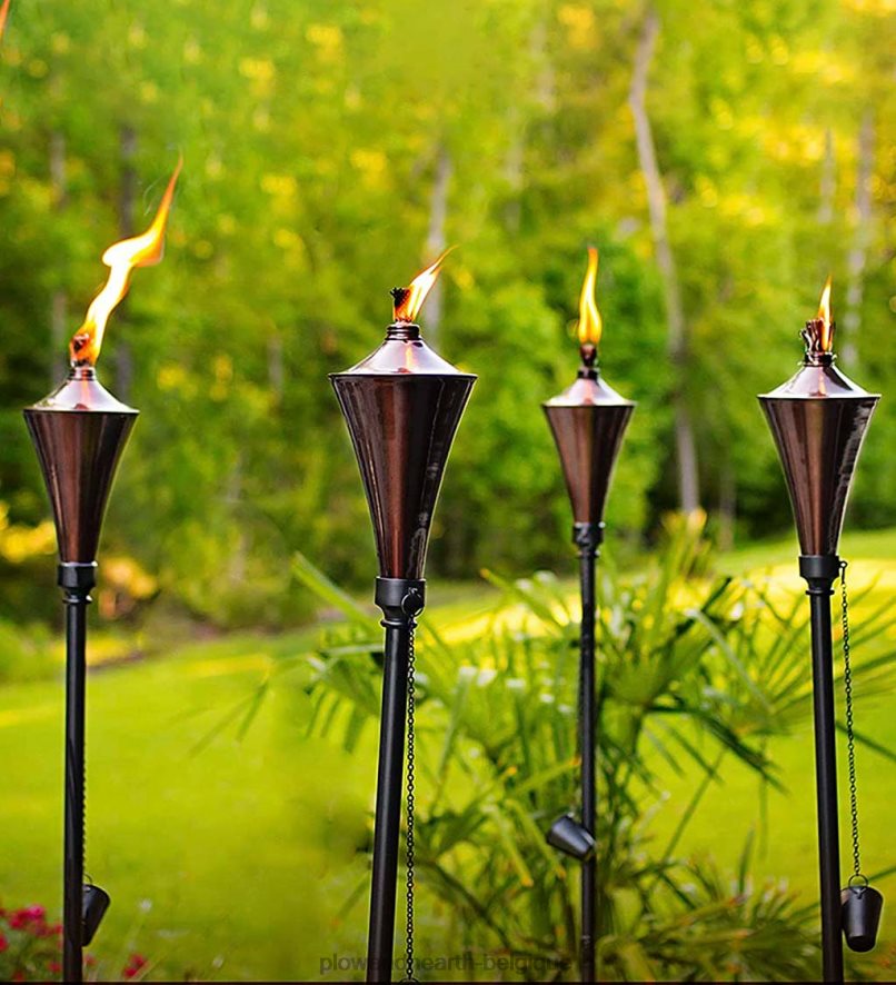 60H082347 Plow & Hearth Torches de jardin 4 en 1, lot de 4 - caramel cour et jardin