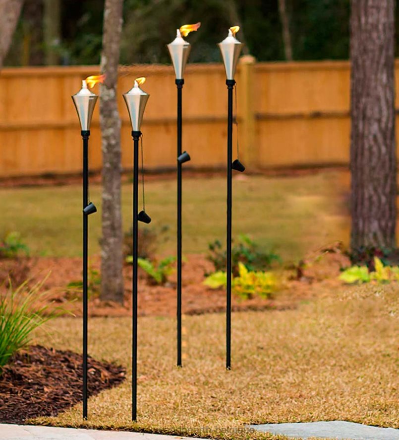 60H082347 Plow & Hearth Torches de jardin 4 en 1, lot de 4 - caramel cour et jardin