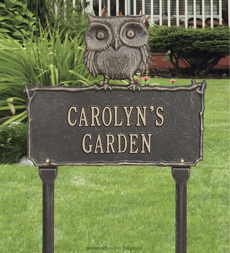 60H08264 Plow & Hearth signe personnalisé de hibou en fonte d’aluminium - bronze cour et jardin