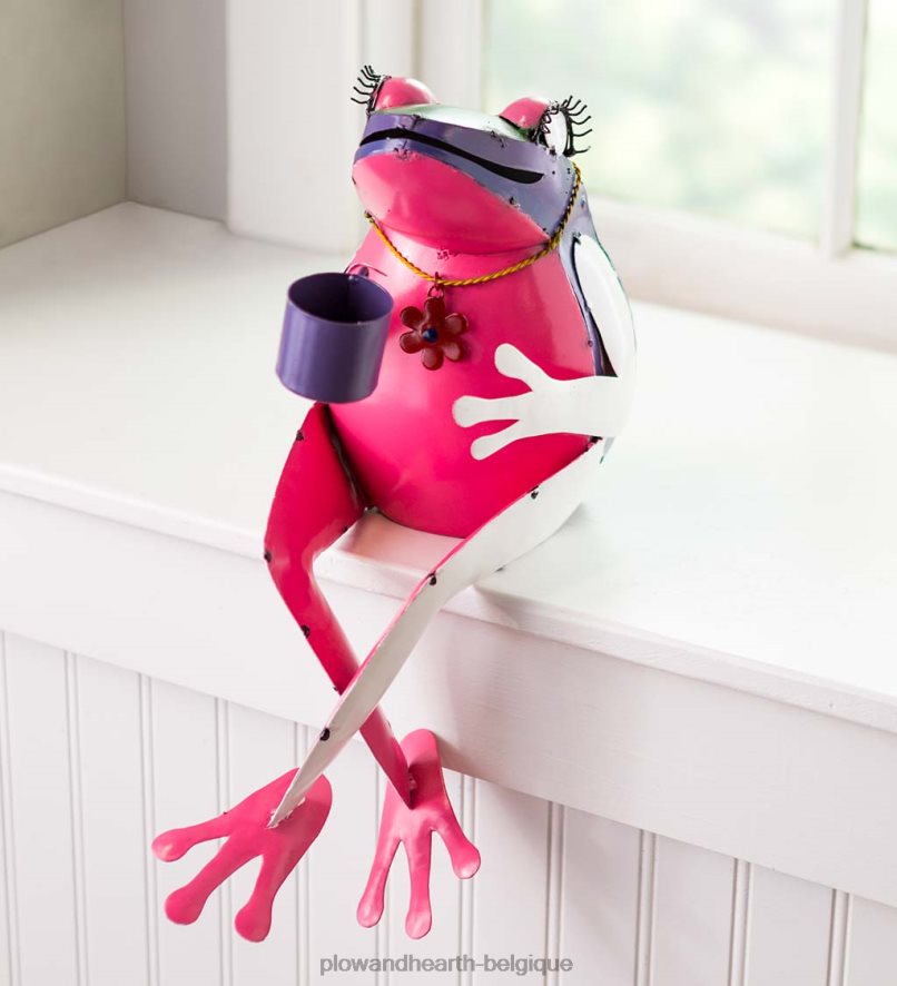 60H08268 Plow & Hearth art de jardin de grenouille de thé en métal recyclé cour et jardin