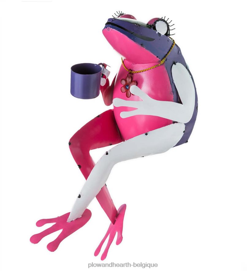 60H08268 Plow & Hearth art de jardin de grenouille de thé en métal recyclé cour et jardin