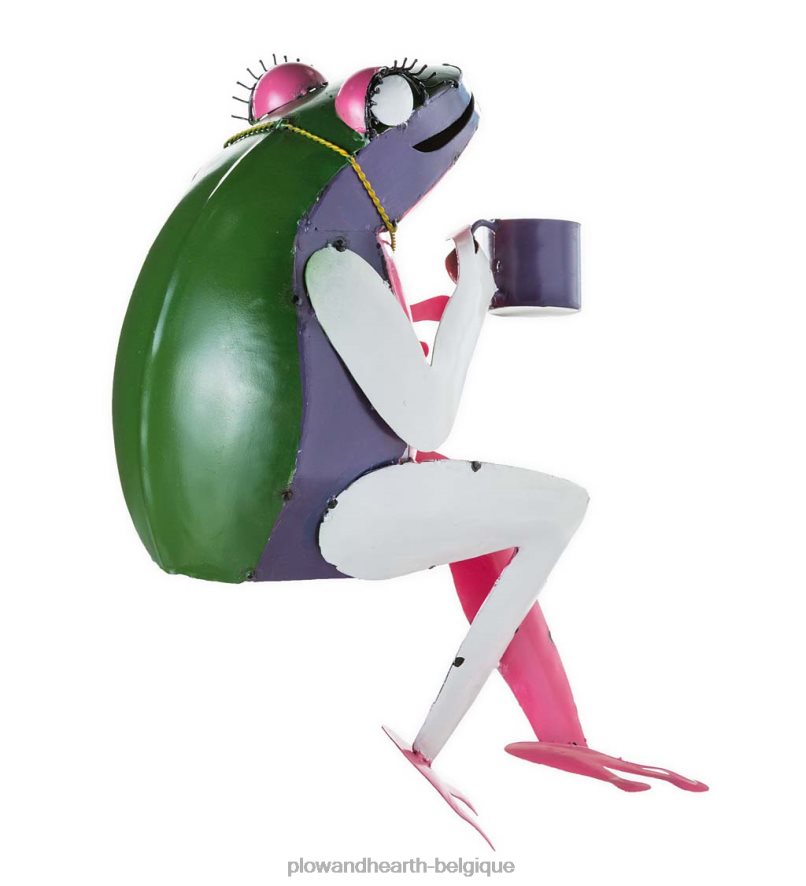 60H08268 Plow & Hearth art de jardin de grenouille de thé en métal recyclé cour et jardin