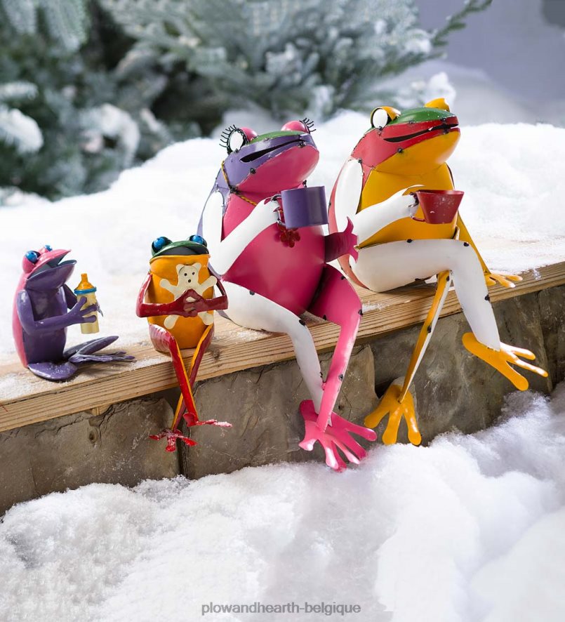 60H08268 Plow & Hearth art de jardin de grenouille de thé en métal recyclé cour et jardin