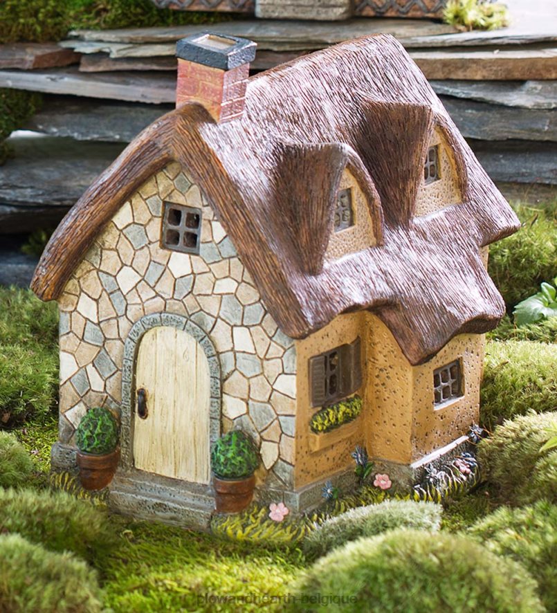 60H08272 Plow & Hearth chaumière solaire de jardin de fées miniature cour et jardin