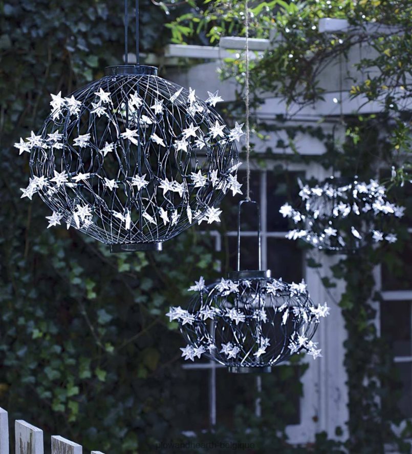 60H082455 Plow & Hearth lanternes étoiles solaires vertes cour et jardin