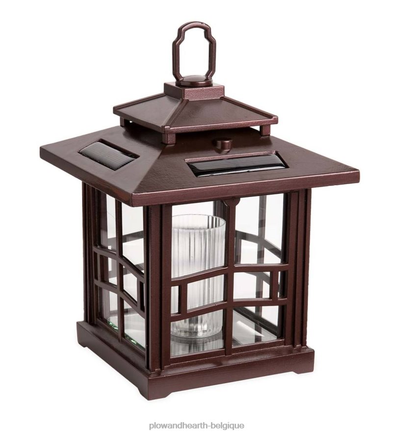 60H082456 Plow & Hearth Lanternes solaires 3 en 1 avec crochet de berger/piquet de terre, lot de 2 - bronze cour et jardin