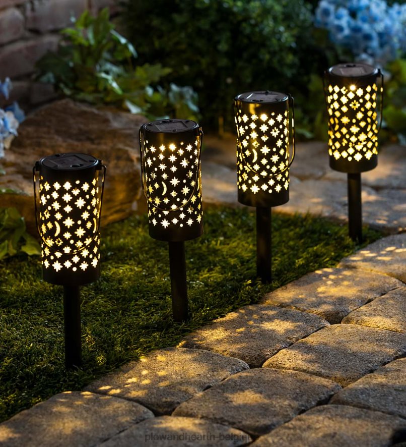 60H082462 Plow & Hearth Lumières de chemin à LED solaires célestes avec ombre, ensemble de 6 cour et jardin