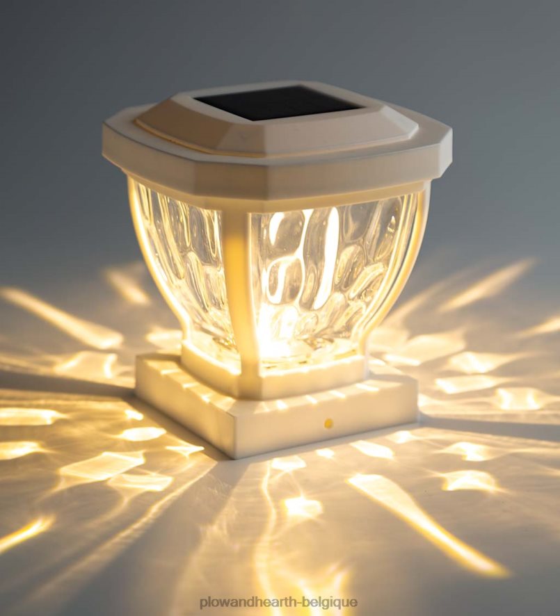 60H082474 Plow & Hearth Lampes solaires à capuchon de poteau en verre ondulé, ensemble de 2 - cuivre cour et jardin