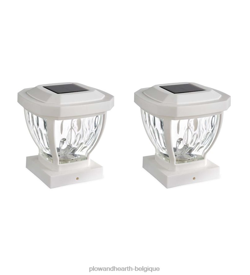 60H082474 Plow & Hearth Lampes solaires à capuchon de poteau en verre ondulé, ensemble de 2 - cuivre cour et jardin