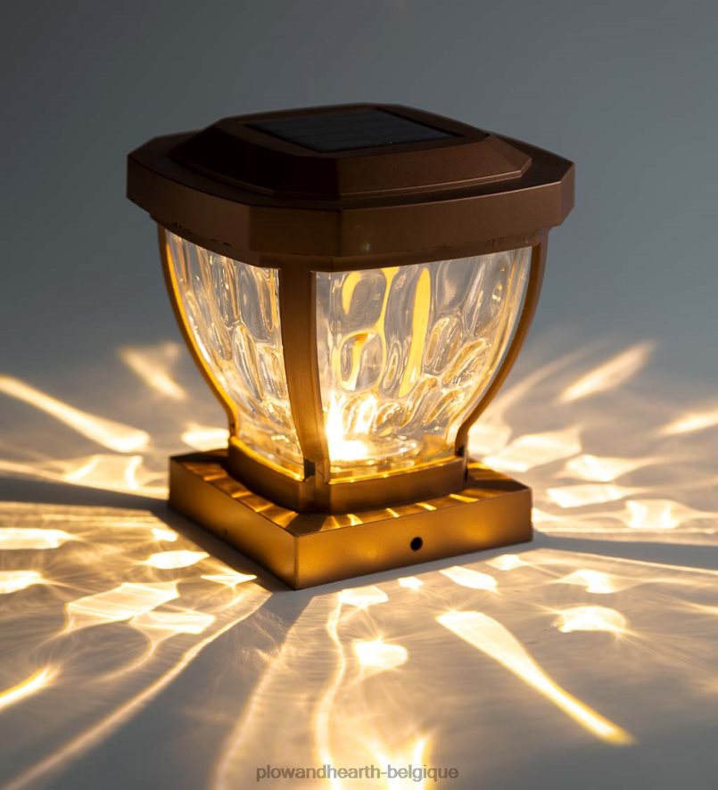 60H082474 Plow & Hearth Lampes solaires à capuchon de poteau en verre ondulé, ensemble de 2 - cuivre cour et jardin