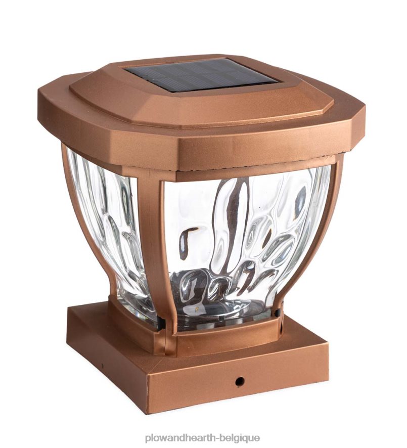 60H082474 Plow & Hearth Lampes solaires à capuchon de poteau en verre ondulé, ensemble de 2 - cuivre cour et jardin