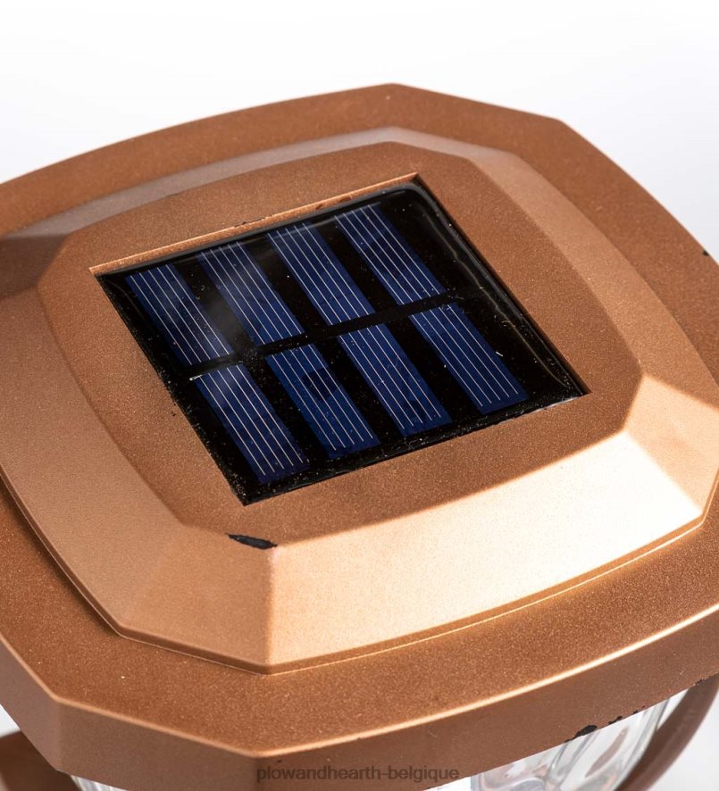 60H082474 Plow & Hearth Lampes solaires à capuchon de poteau en verre ondulé, ensemble de 2 - cuivre cour et jardin