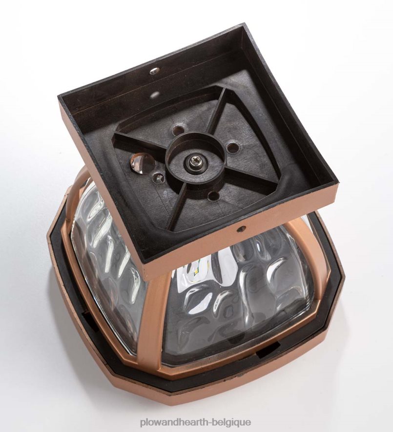 60H082474 Plow & Hearth Lampes solaires à capuchon de poteau en verre ondulé, ensemble de 2 - cuivre cour et jardin