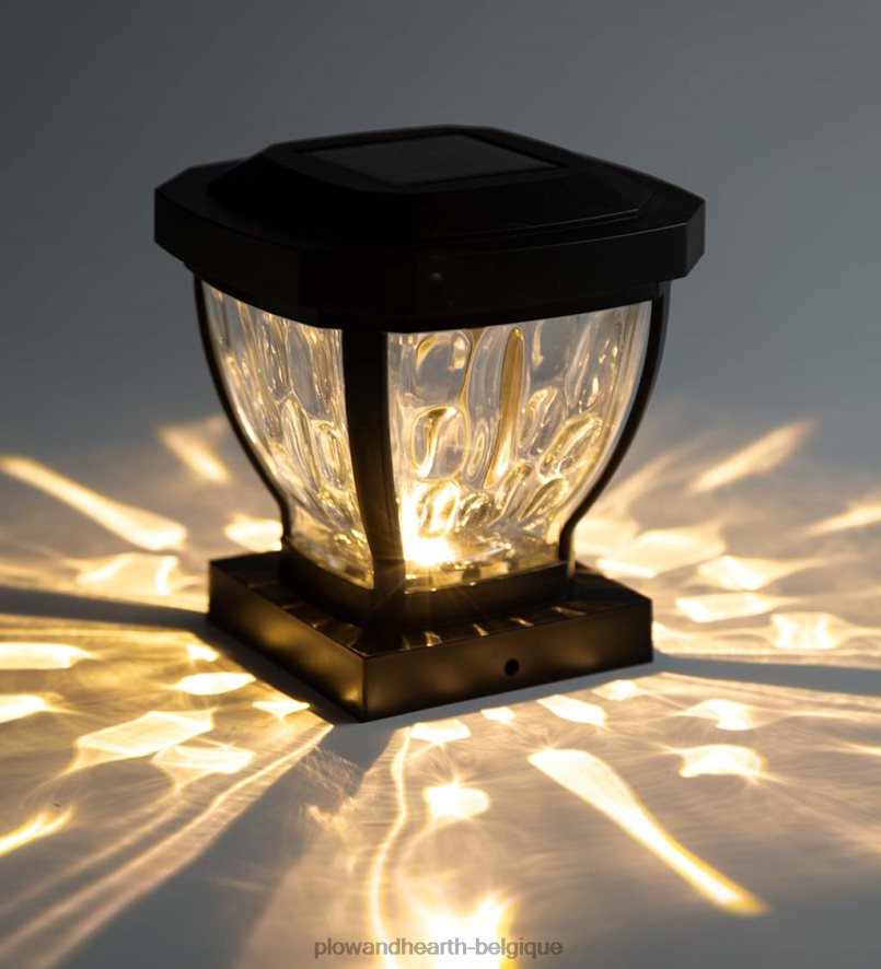 60H082474 Plow & Hearth Lampes solaires à capuchon de poteau en verre ondulé, ensemble de 2 - cuivre cour et jardin