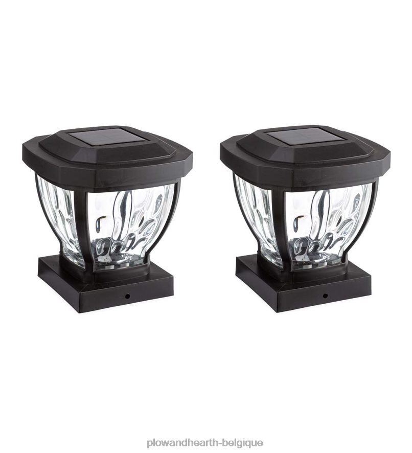 60H082474 Plow & Hearth Lampes solaires à capuchon de poteau en verre ondulé, ensemble de 2 - cuivre cour et jardin