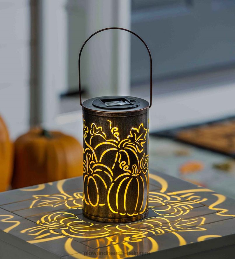 60H082475 Plow & Hearth lanterne solaire découpée en bronze huilé - citrouille cour et jardin