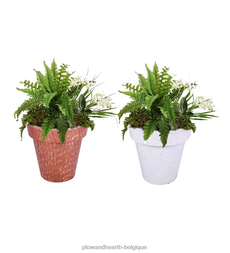 60H082483 Plow & Hearth jardinière extérieure en fibre de verre avec lampes solaires - terre cuite cour et jardin