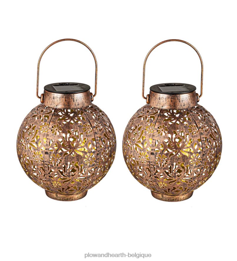 60H082484 Plow & Hearth mini lanternes solaires découpées, lot de 2 - bronze cour et jardin