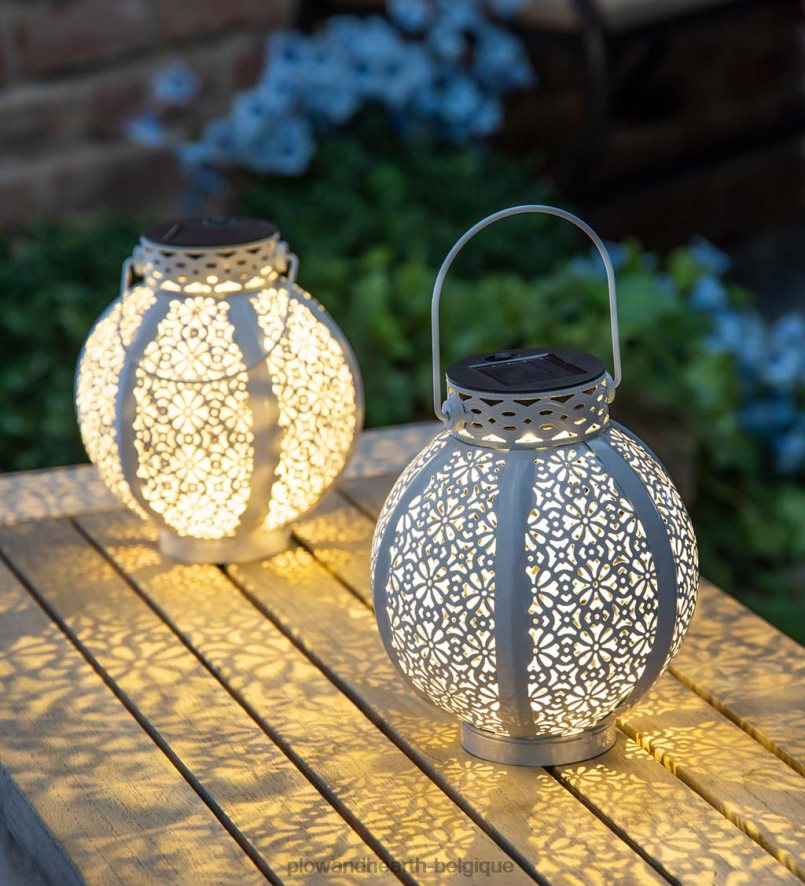 60H082484 Plow & Hearth mini lanternes solaires découpées, lot de 2 - bronze cour et jardin