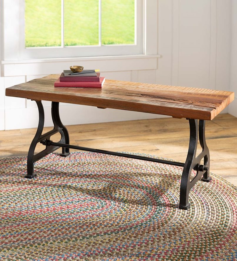 60H082486 Plow & Hearth Banc en bois de récupération intérieur/extérieur Birmingham avec base en fer cour et jardin