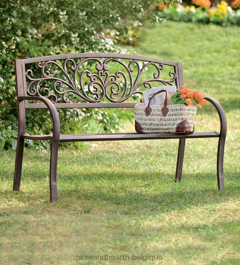 60H082488 Plow & Hearth banc en métal de jardin fleuri cour et jardin