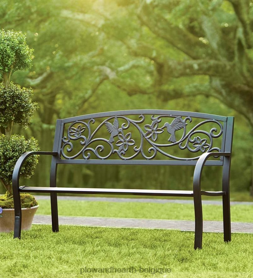 60H082493 Plow & Hearth banc de jardin en métal colibri - noir cour et jardin