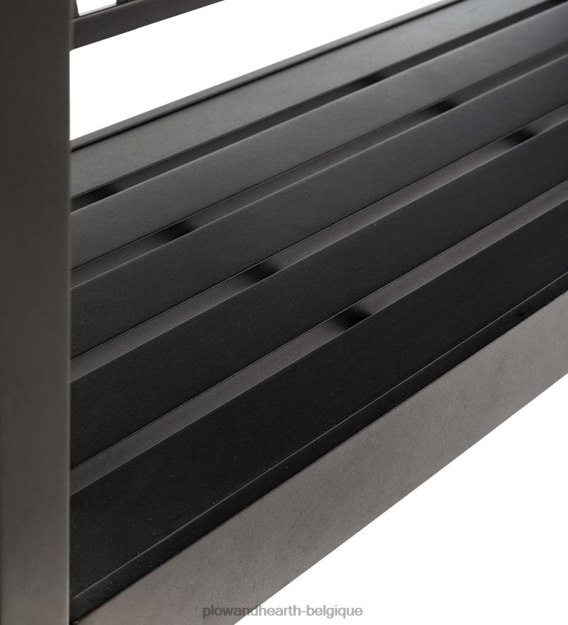 60H082496 Plow & Hearth Pergola à banc tonnelle en fonte d'aluminium avec tables d'appoint - noir cour et jardin