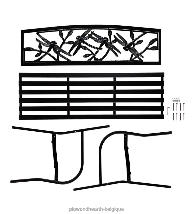 60H082500 Plow & Hearth banc de jardin en métal libellule - noir cour et jardin