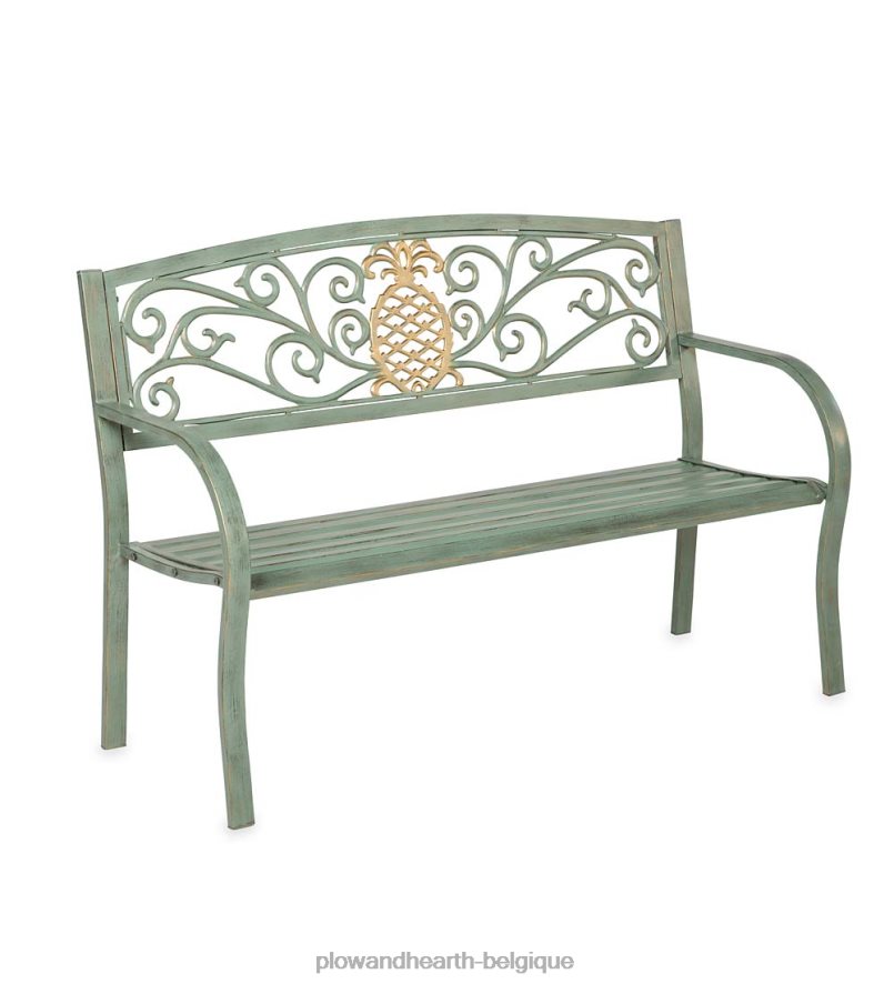 60H082501 Plow & Hearth banc de jardin en métal ananas - vert de gris cour et jardin
