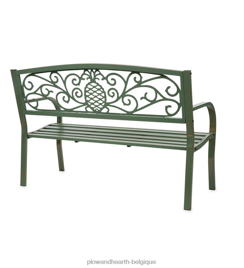 60H082501 Plow & Hearth banc de jardin en métal ananas - vert de gris cour et jardin