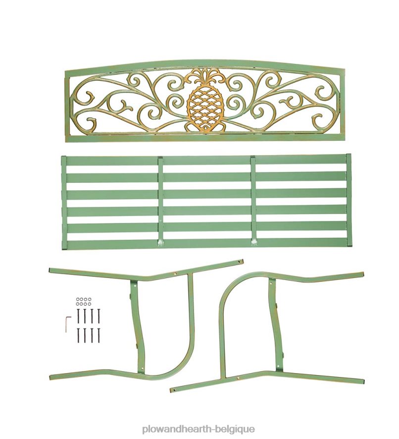 60H082501 Plow & Hearth banc de jardin en métal ananas - vert de gris cour et jardin