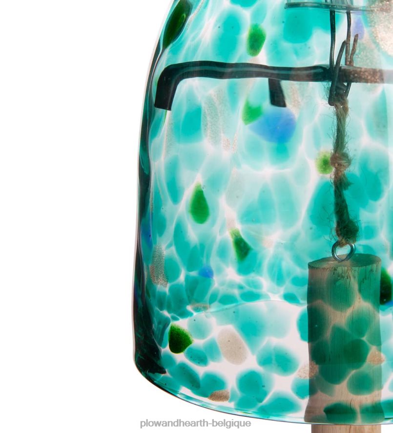 60H082449 Plow & Hearth Carillon de cloche en verre d'art solaire - bleu cour et jardin