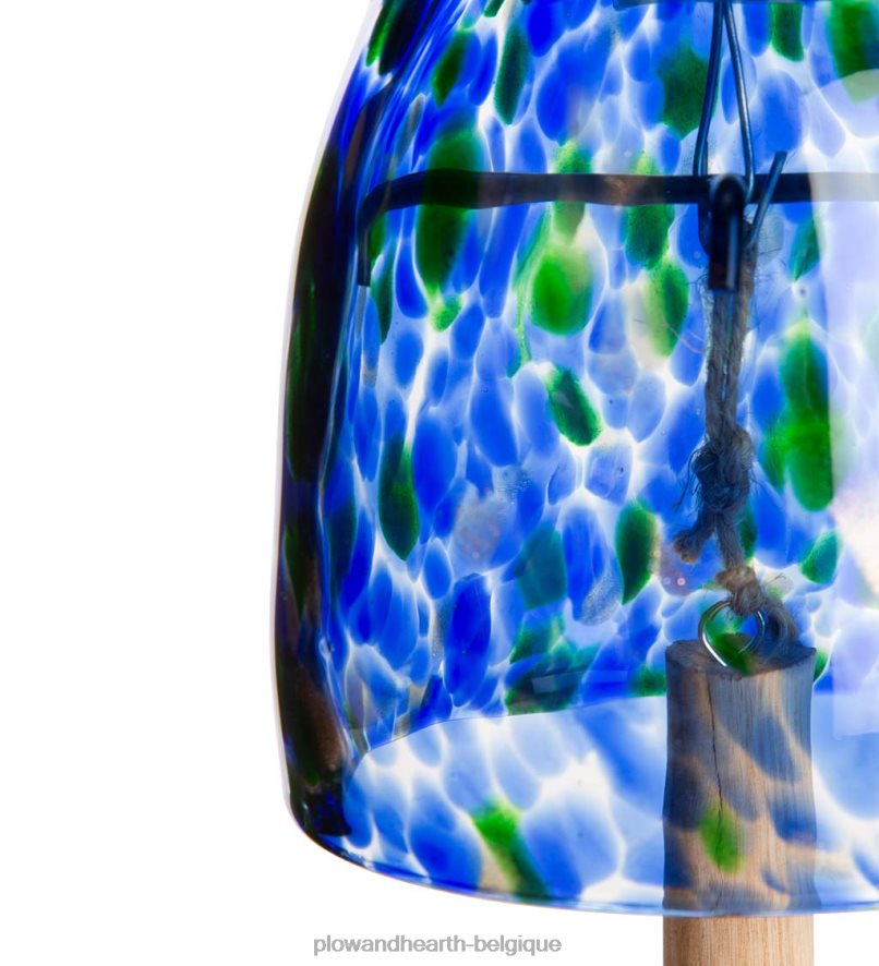 60H082449 Plow & Hearth Carillon de cloche en verre d'art solaire - bleu cour et jardin