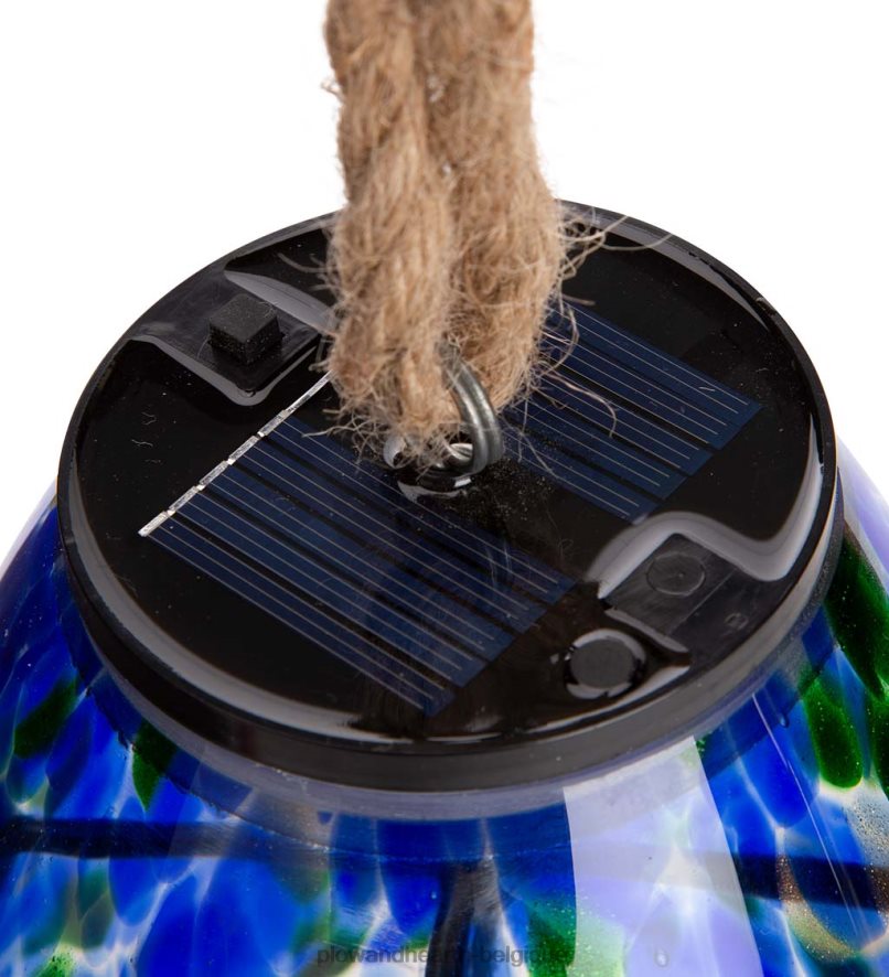 60H082449 Plow & Hearth Carillon de cloche en verre d'art solaire - bleu cour et jardin