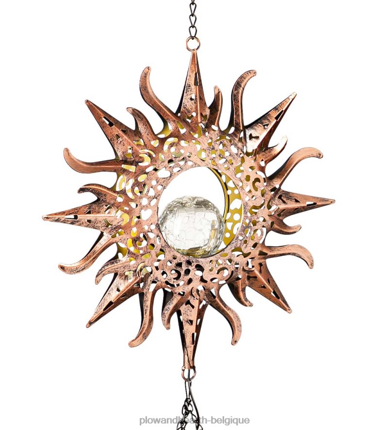 60H082450 Plow & Hearth Carillon solaire céleste avec globe en verre craquelé - Soleil cour et jardin