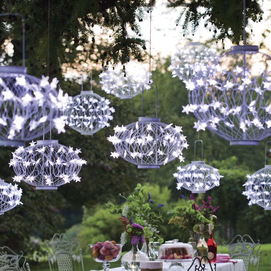 60H08213 Plow & Hearth lanternes étoiles solaires blanches cour et jardin