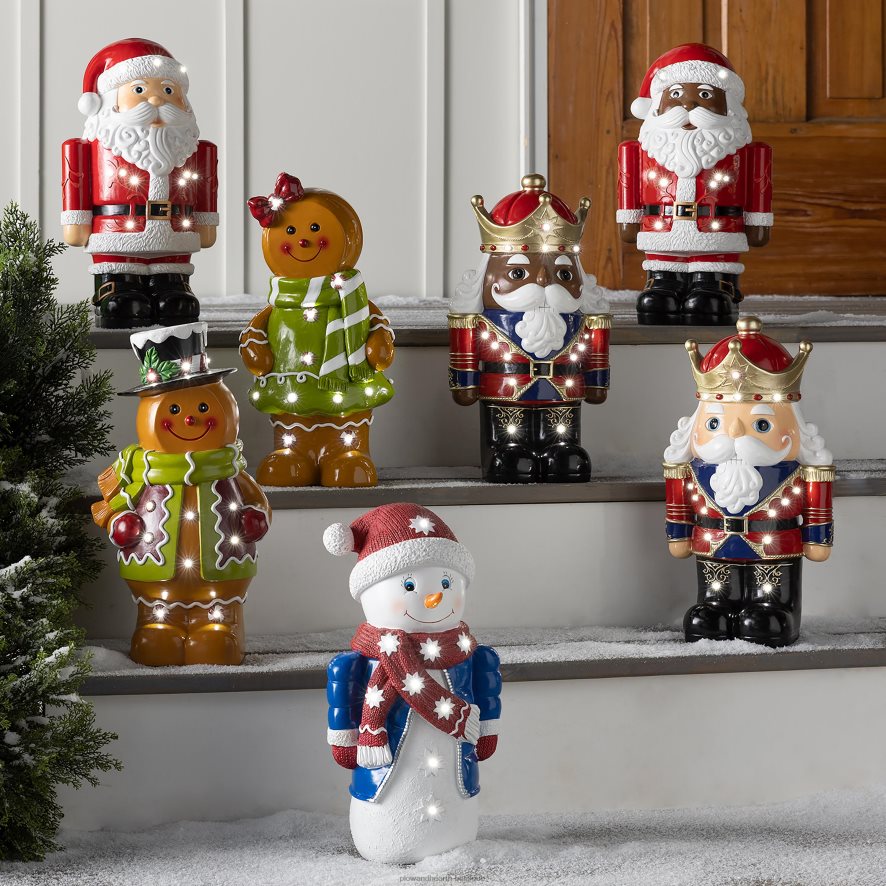 60H08217 Plow & Hearth Statue courte du Père Noël éclairée intérieur/extérieur - noir cour et jardin