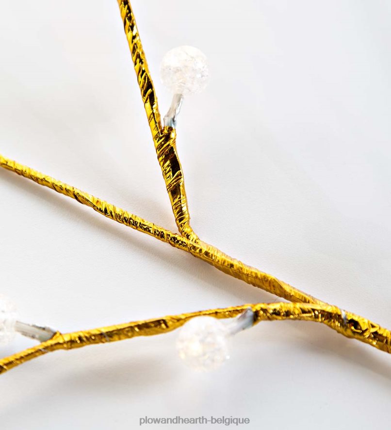 60H08227 Plow & Hearth branches métalliques dorées intérieur/extérieur avec lumières blanc chaud, lot de 2 cour et jardin