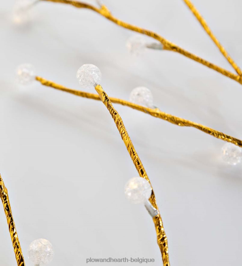 60H08227 Plow & Hearth branches métalliques dorées intérieur/extérieur avec lumières blanc chaud, lot de 2 cour et jardin