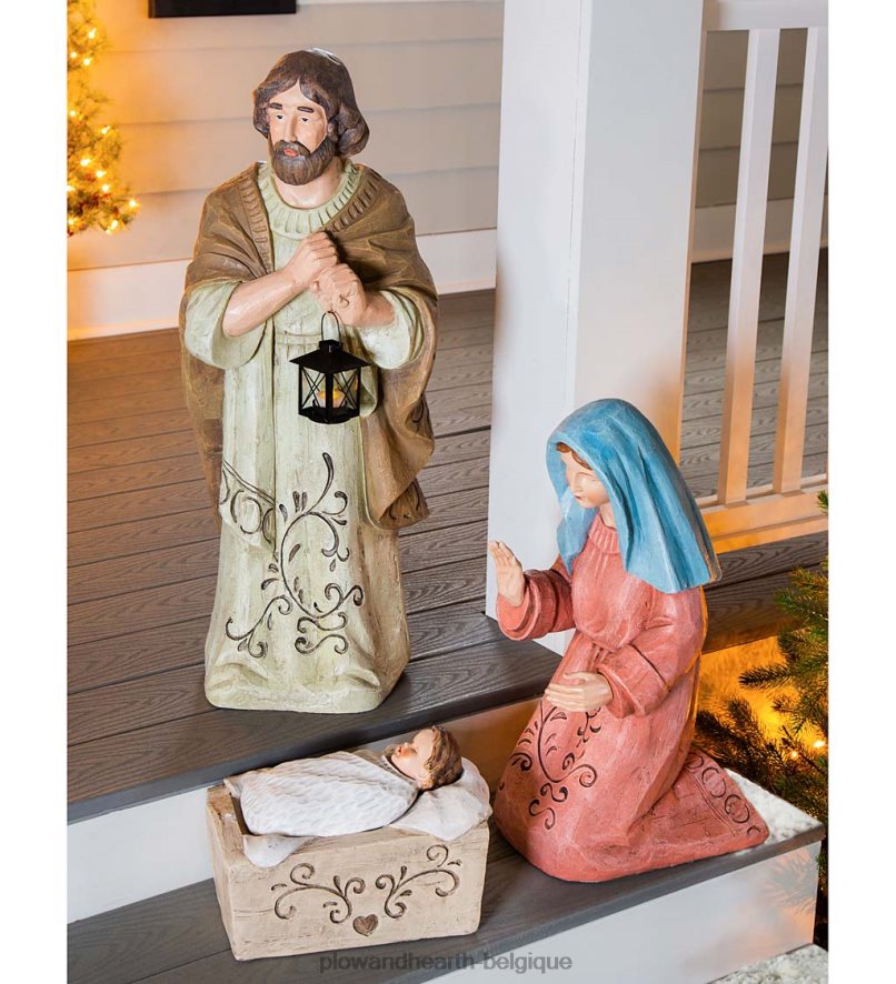 60H08228 Plow & Hearth grandes statues de jardin de la Nativité solaire, lot de 3 cour et jardin